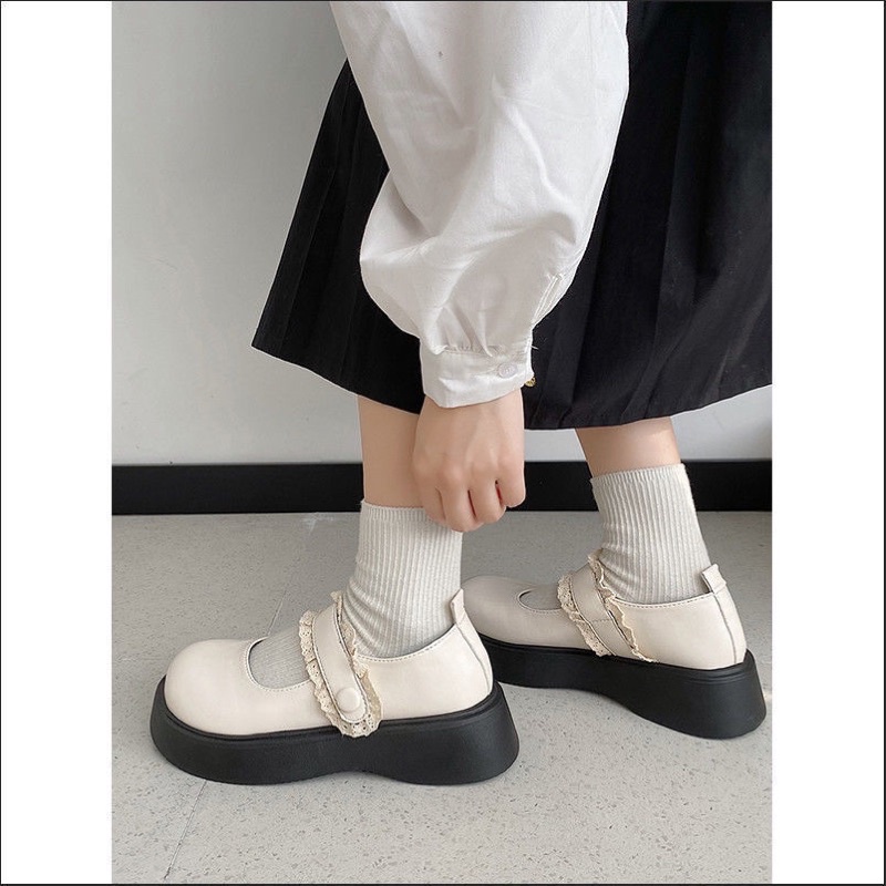 Giày búp bê lolita hai màu trắng đen đi học đế đen phong cách ulzzang cao cấp BRATINA GD010