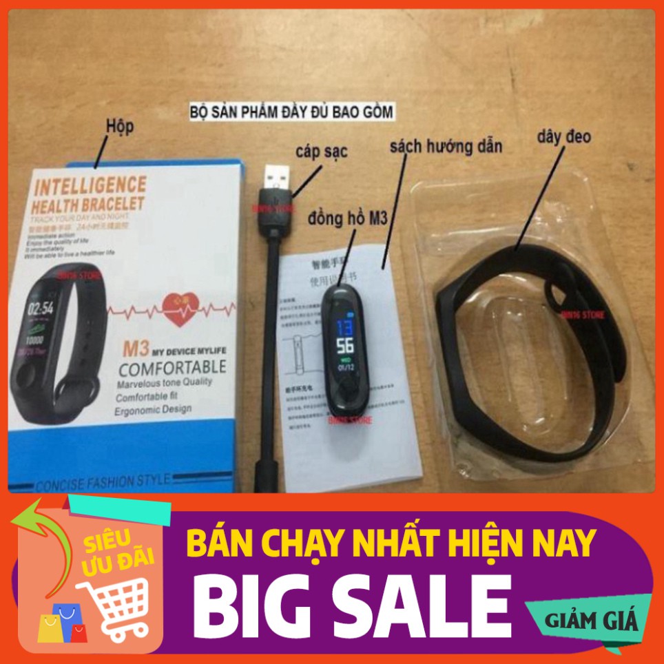 [FREE SHIP] 💥BẢO HÀNH 1 NĂM💥 Vòng Tay Đồng Hồ Thông Minh Band M3 CHÍNH HÃNG - Đồng hồ theo dõi sức khỏe, Chống Nước💥S