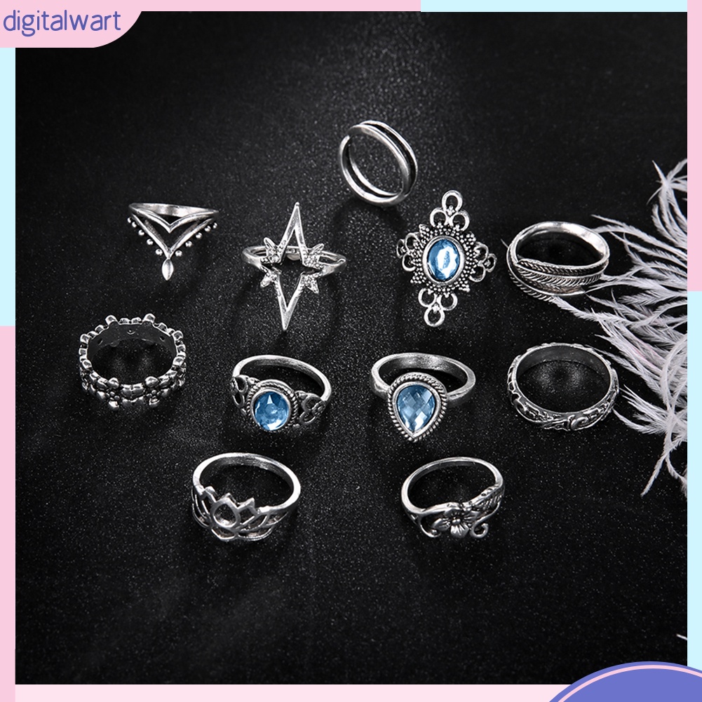 Set 11 nhẫn đeo ngón tay thiết kế khác nhau phong cách vintage thời trang dành cho nữ