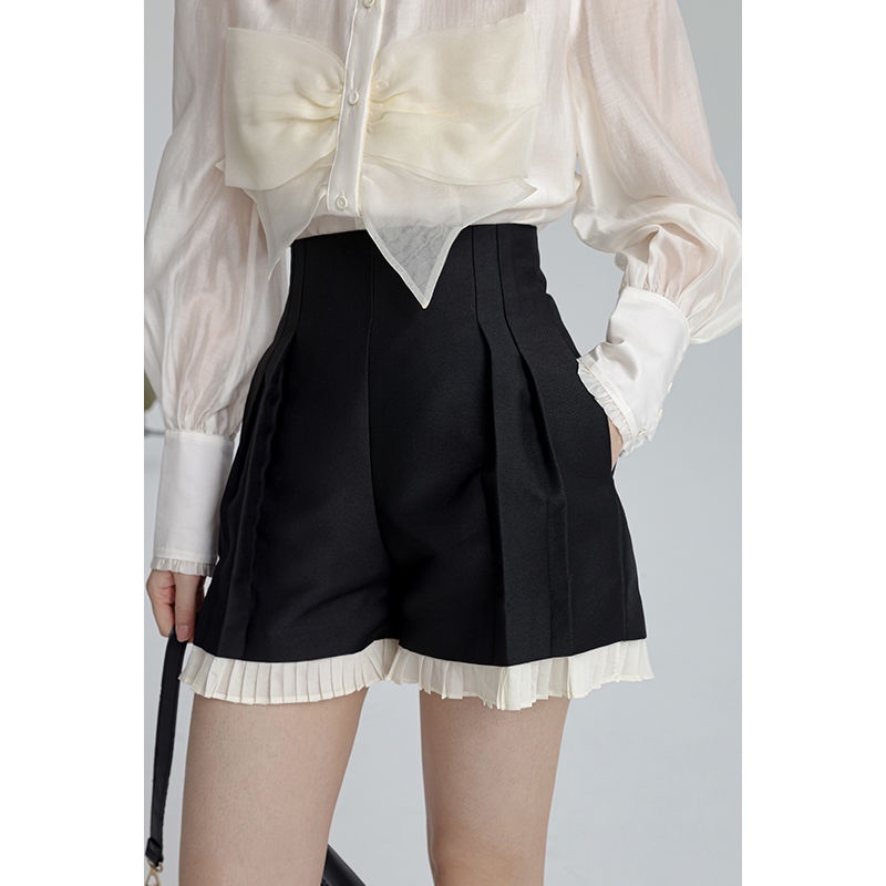 Quần Short Lưng Cao Ống Rộng Phối Màu Tương Phản Thời Trang Mùa Hè Mới Cho Nữ