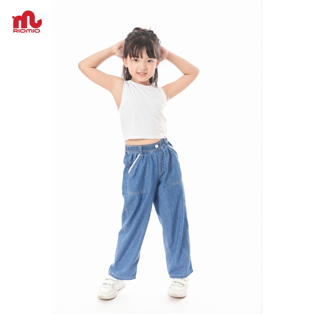 Quần jean cho bé gái 5-12 tuổi (20-50kg) ống rộng RIOMIO phối ren túi 100% cotton USA cao cấp - RO231