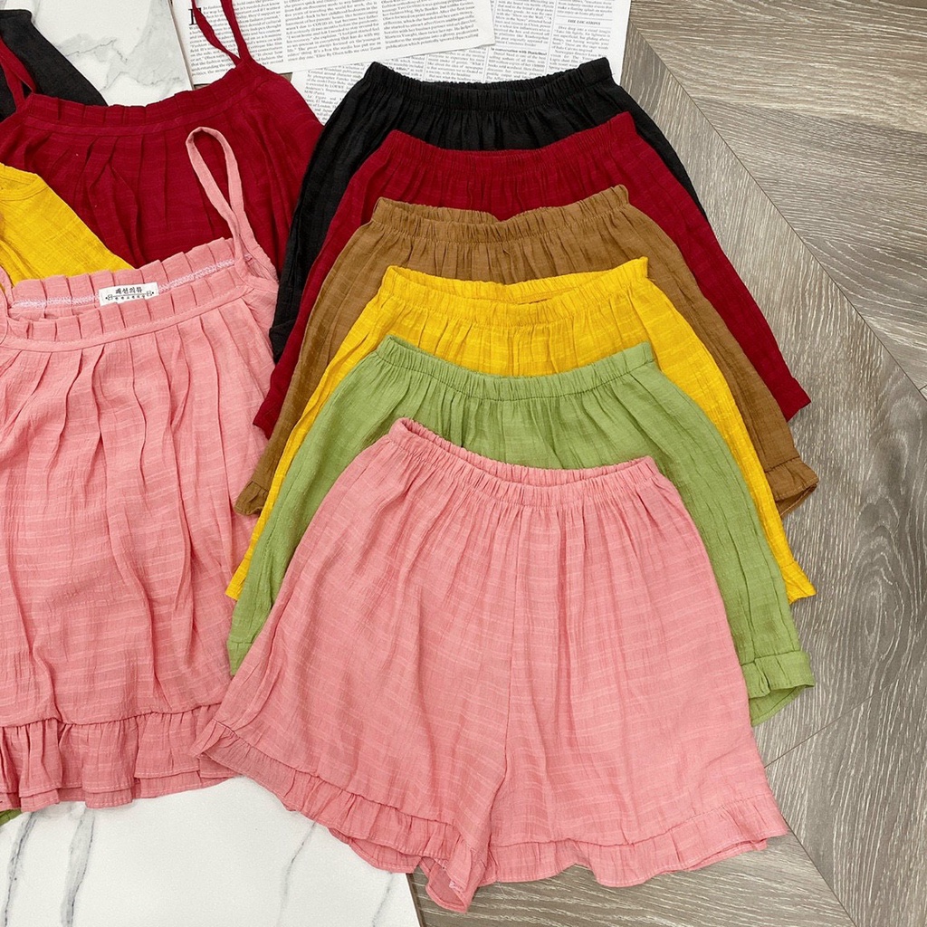 Bộ 2 dây nữ mặc nhà chất đũi nhăn cao cấp mát lạnh mùa hè B335 SUTANO