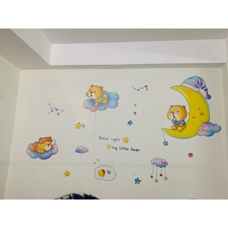 Decal dán tường phòng ngủ cho bé⚡️𝐅𝐑𝐄𝐄 𝐒𝐇𝐈𝐏⚡️ Decal CHÚC BÉ NGỦ NGON - PVC chống thấm nước, keo siêu dính