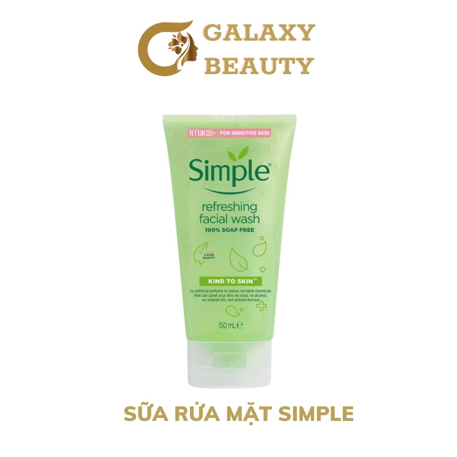 Sữa rửa mặt Simple làm sạch da mềm mịn dịu nhẹ cho da nhạy cảm 150ml Galaxy Beauty Official
