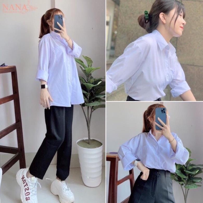 Áo Sơ Mi Nữ Tay Dài Học Sinh Đi Học Có Túi Form Rộng Basic Loại 1( Hàng Sẵn)