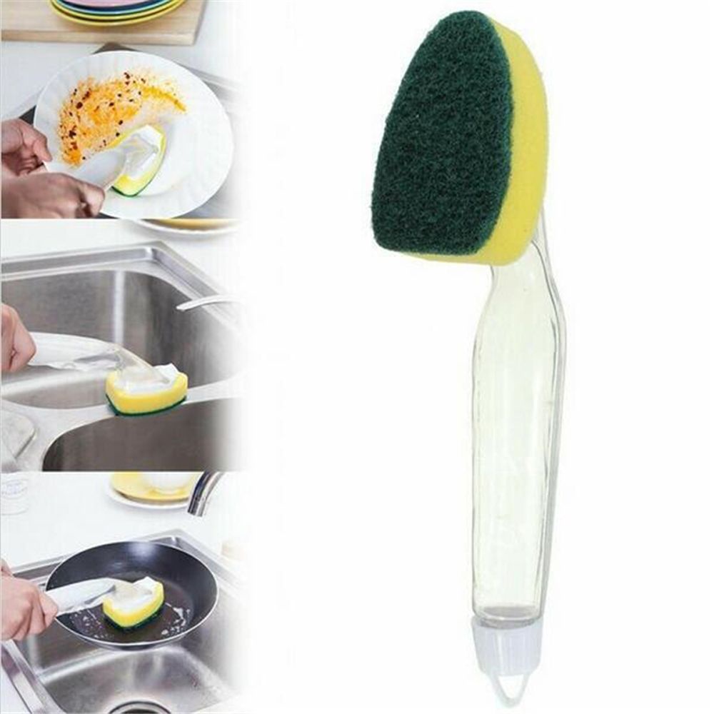 DELMER Hot Sa Water Injection Sponge Brush Strong Decontamination Cleaner Sponge Cleaning Brush Sponge Brush Dish Cleaning Bowl Pan Washing Tool Anti-hurt Hand Plus Detergent Refillable Removable Handle Wash Pot Brush/Multicolor