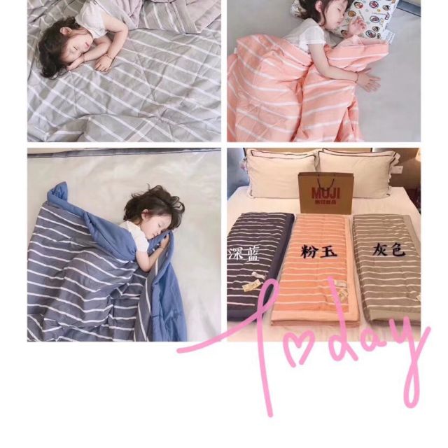 Chăn Hè nhẹ mát Cotton Đũi Kẻ Muji xuất nhật_ Mềm văn phòng kích thước 2mx2m2