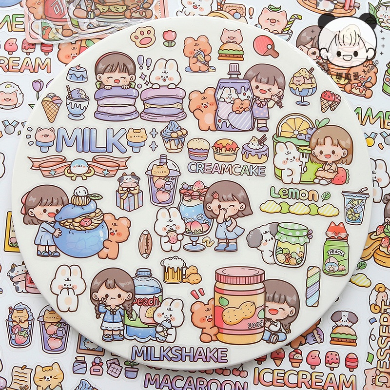 Peach 40Pcs Cute girl soda fountain food sticker Journal Scrapbook Decor Sticker