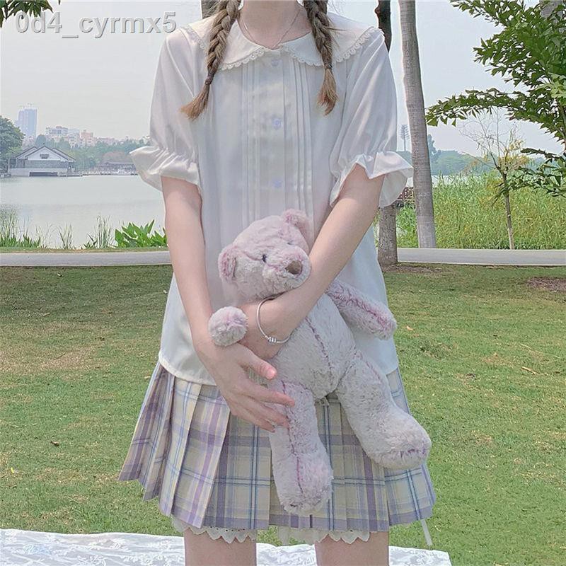 ❀lolita tai thỏ dễ thương với áo sơ mi trong mùa hè Nhật Bản cô gái mềm mại ren hải quân cổ tay phồng trắng
