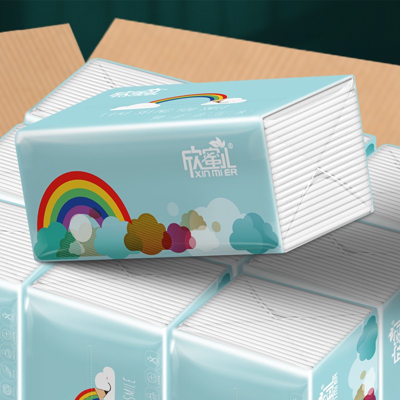 Giấy Ăn Cầu Vồng 3 Lớp Chiết Xuất Từu Bột Trúc Chuẩn Xinmier Siêu Dai Mềm 1 Gói