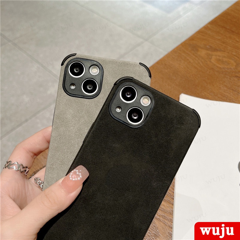 Ốp Điện Thoại Da Cừu Mềm Có Túi Khí Chống Dấu Vân Tay / Rơi Cho iPhone 11 12 13 14 Pro Max XR X XS 7 8 Plus
