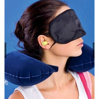 Gối hơi du lịch, gối hơi văn phòng tiện ích có bịt mắt bịt tai