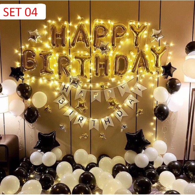 Combo bong bóng trang trí sinh nhật Đèn Led Phụ kiện trang trí sinh nhật happy birthday đẹp