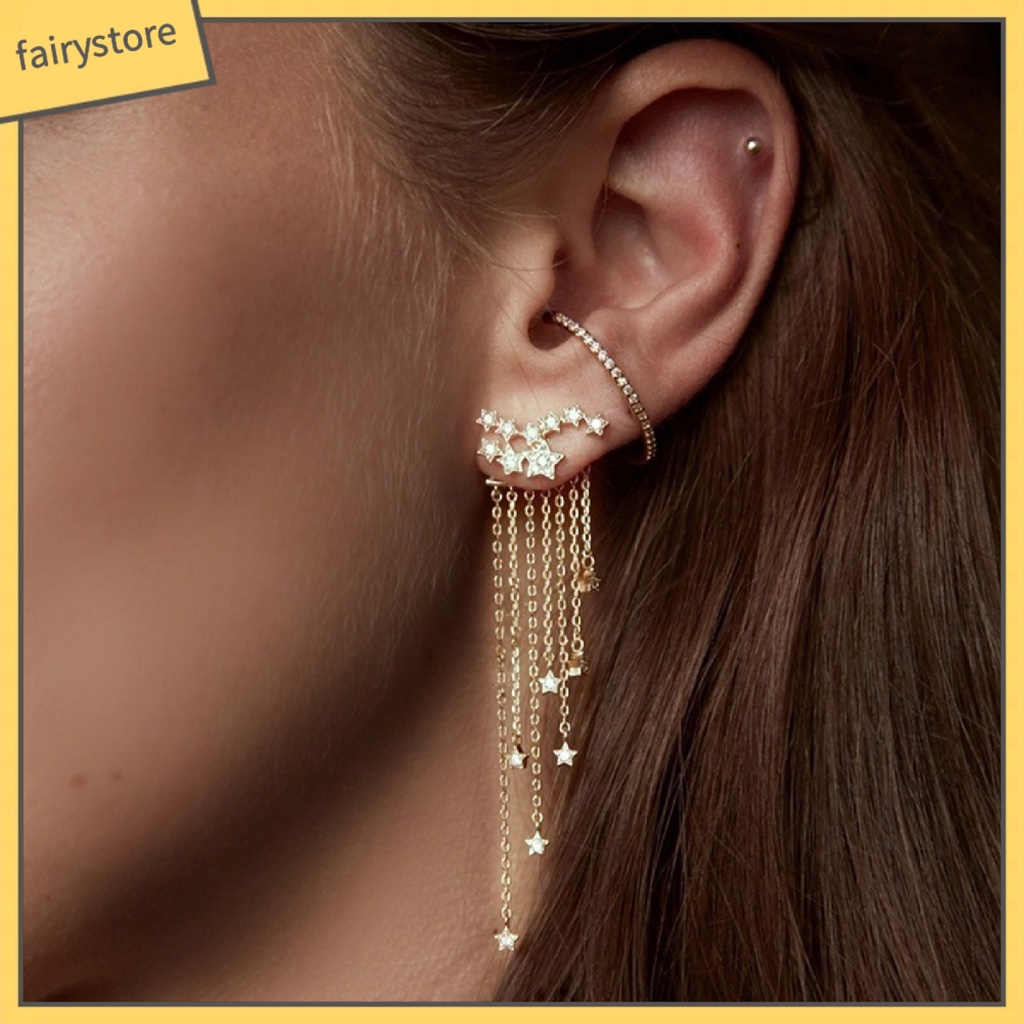 Bông Tai Dáng Dài Hình Ngôi Sao Đính Đá Lấp Lánh