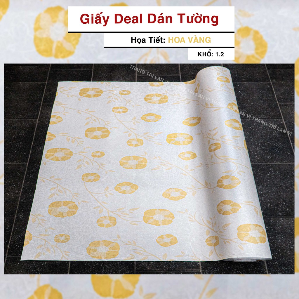 Giấy dán tường màu vàng có hoa văn [HÀNG CHẤT LƯỢNG] hoa văn 3D - có sẵn keo mặt sau - khổ 1,2m