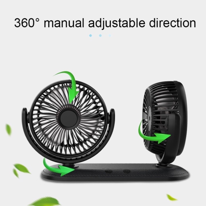 Quạt đôi xoay 360 độ, sử dùng trên ô tô, bàn làm việc, công suất 12W, 5V/2A, Dual headed car fan 12V Interior Car Coolin