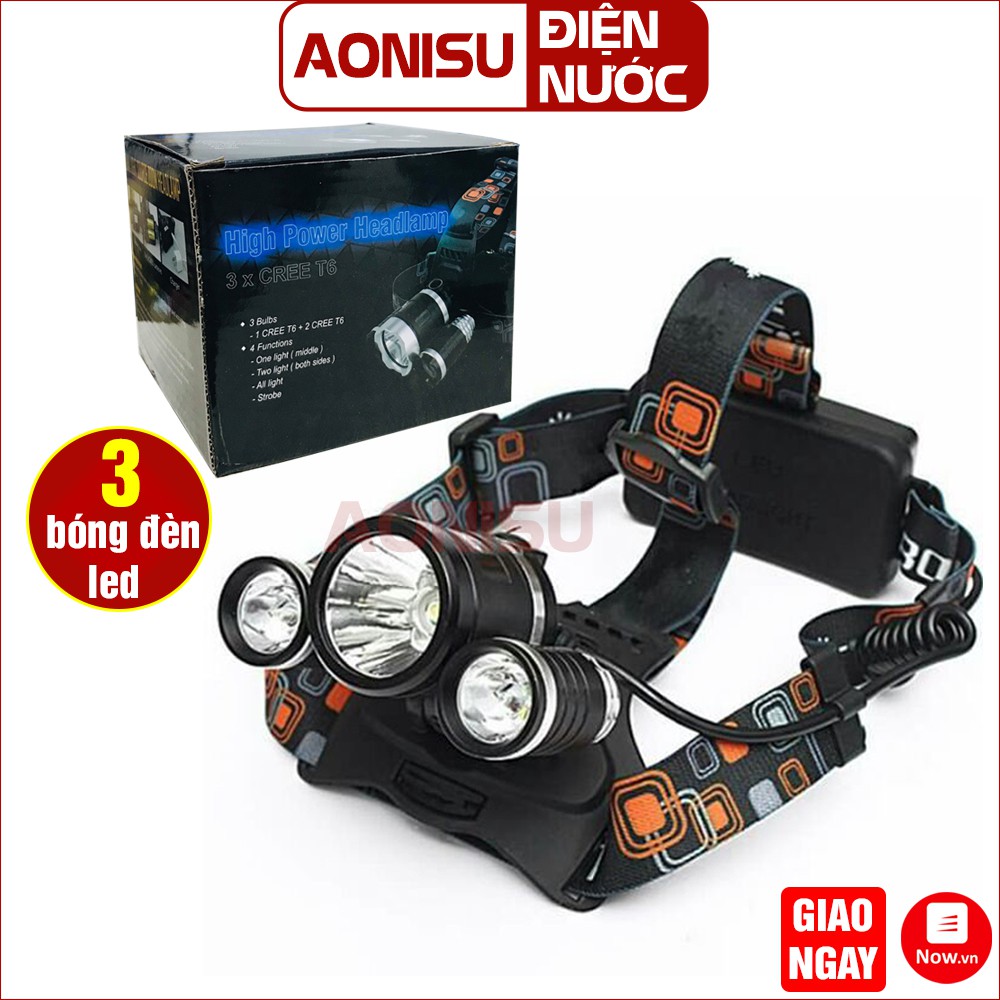 (Tặng 2V Pin) Đèn Pin Đội Đầu HIGH POWER HEADLAMP - 3 Bóng Đèn LED Cực Sáng, Chống Thấm Nước Tốt,  Hàng Loại Xịn AONISU