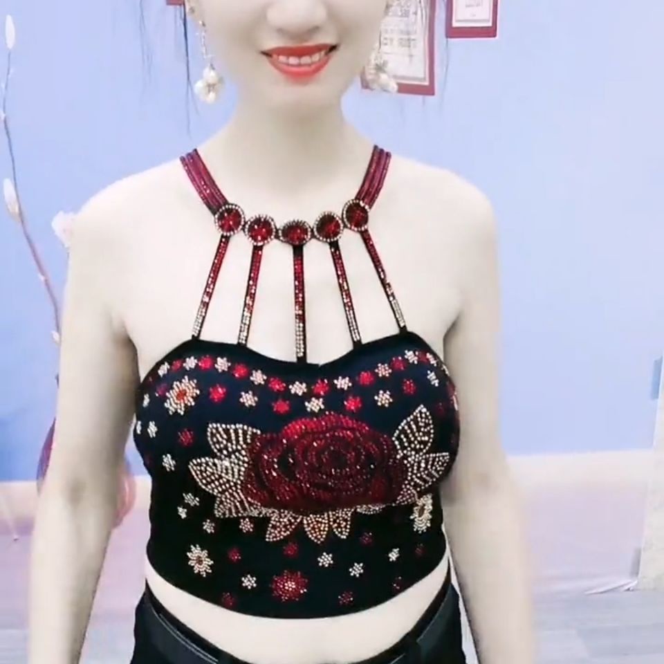 Hàng Có Sẵn Áo Hai Dây Dát Kim Cương Hình Hoa Hồng Thời Trang Mùa Hè 2021 Phong Cách Mới Quyến Rũ Cho Nữ