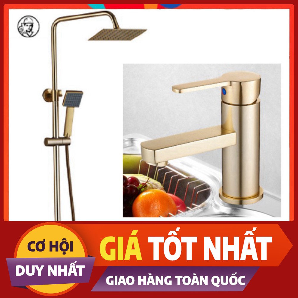 Sen tắm vòi rửa mặt | Combo bộ sen cây vàng ánh kim SC 05 kèm vòi chậu lavabo nóng lạnh cao cấp