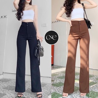 Quần ống loe công sở cạp cao lưng cao 2 cúc vải tuyết mưa cao cấp
