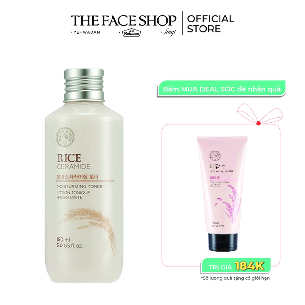 [Mã COSTFS40 -8% đơn 250K] Nước Cân Bằng Làm Sáng Da TheFaceShop Rice & Ceramide Moisturizing Toner 150ml