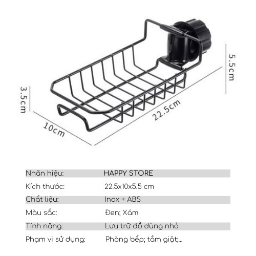 Giá treo vòi nước inox đựng đồ tiện lợi, tiết kiệm không gian; có thể tháo lắp dễ dàng phù hợp với không gian bồn rửa