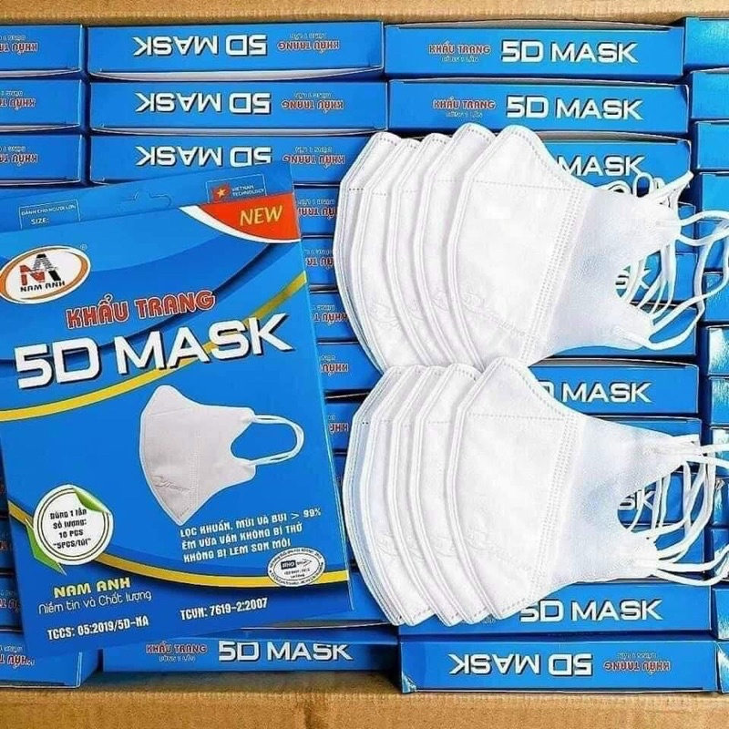 [GIÁ Siêu Rẻ] Khẩu trang 5d mask CHÍNH HÃNG NAM ANH, qui cách đóng gói 10cái 1hộp, quai thun co giãn, ôm sát mặt