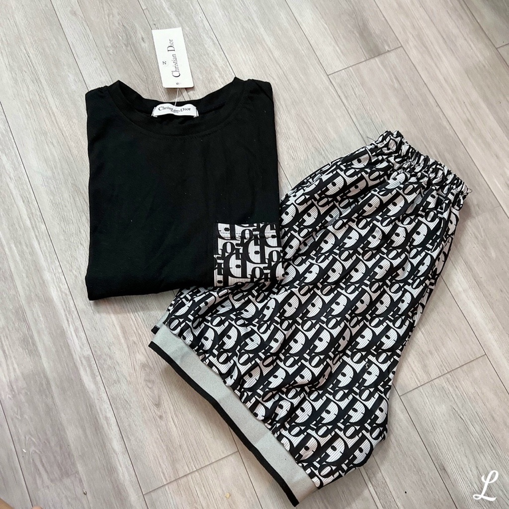 sét bộ đùi cotton quần họa tiết phối áo 1 túi