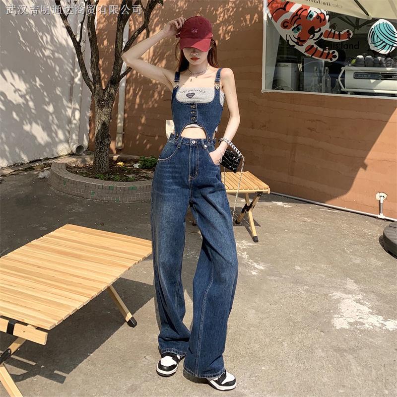 Quần yếm jean dáng suông ống rộng phong cách retro cổ điển thời trang mùa xuân dành cho nữ