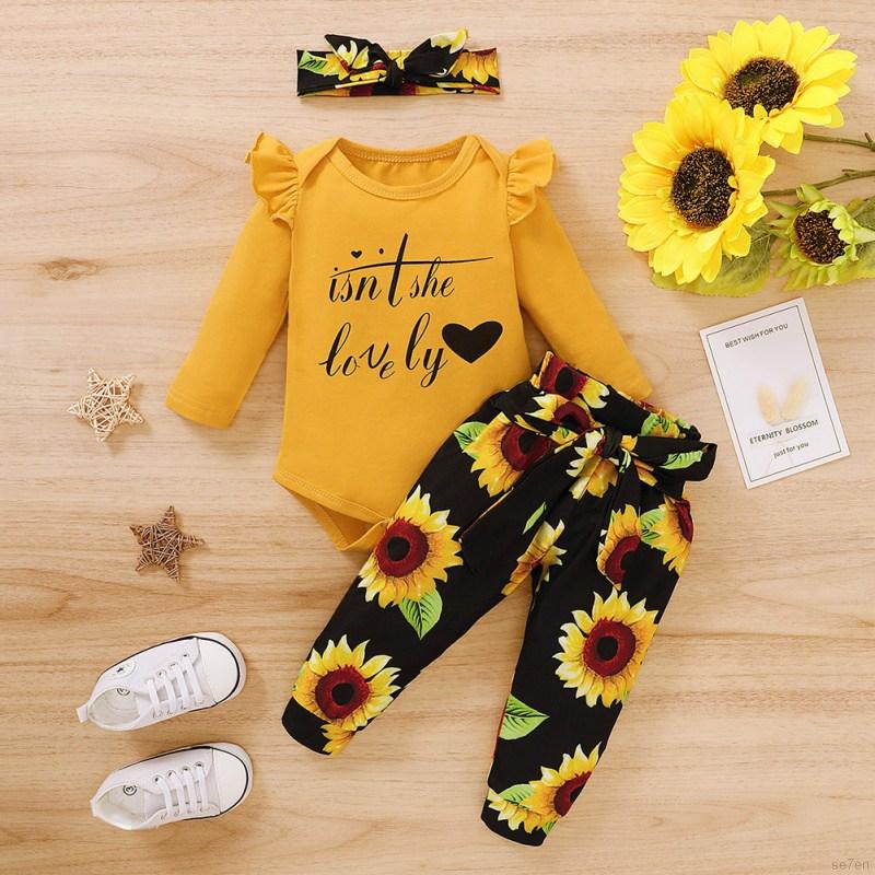 Set Jumpsuit Tay Dài Hoạ Tiết Hoa Kèm Băng Đô Cài Tóc Cho Bé 0-18 Tháng Tuổi