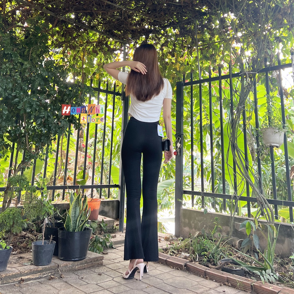 Quần Ống Loe Legging Cạp Cao Nâng Mông Che Khuyết Điểm Đùi To Tôn Dáng Cao
