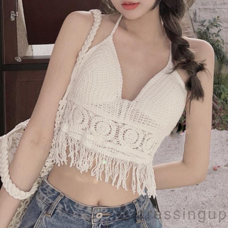 Áo Dệt Kim Hai Dây Hở Lưng Màu Sắc Trơn Thời Trang Cho Nữ