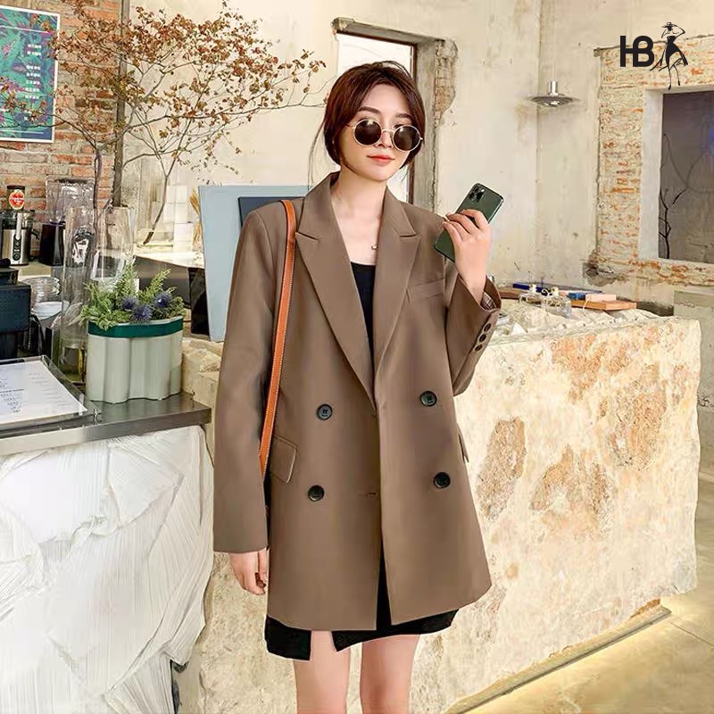 Áo blazer nữ 2 lớp, áo vest dài tay HB cao cấp 2 màu đen/nâu phong cách hàn quốc A072
