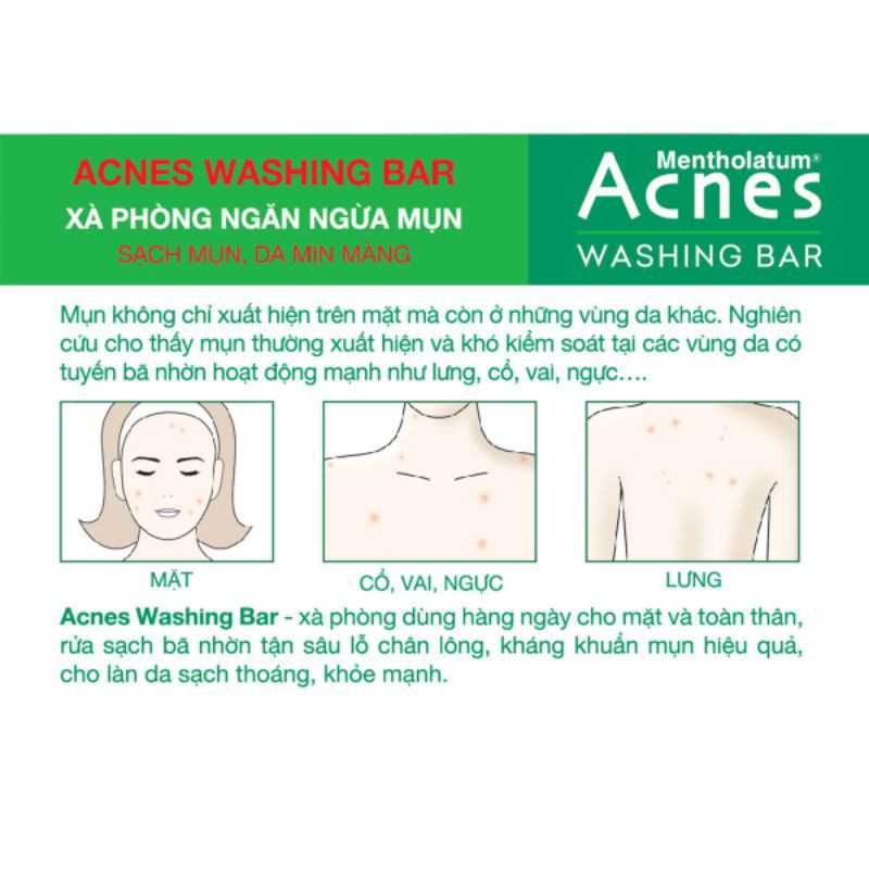 Acnes Washing Bar – Xà phòng kháng khuẩn và ngăn ngừa mụn (Mụn Lưng, Cổ Ngực và Mặt)