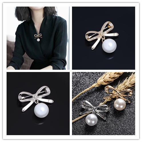 Ghim Cài Áo Hình Nơ Đính Ngọc Trai Thời Trang