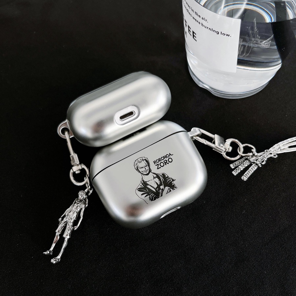 Vỏ Bảo Vệ Hộp Sạc Tai Nghe Bluetooth AirPods 1 2 pro 3 2021 gen3 Bằng PC Cứng Mạ Bạc Họa Tiết One Piece Luffy Zoro