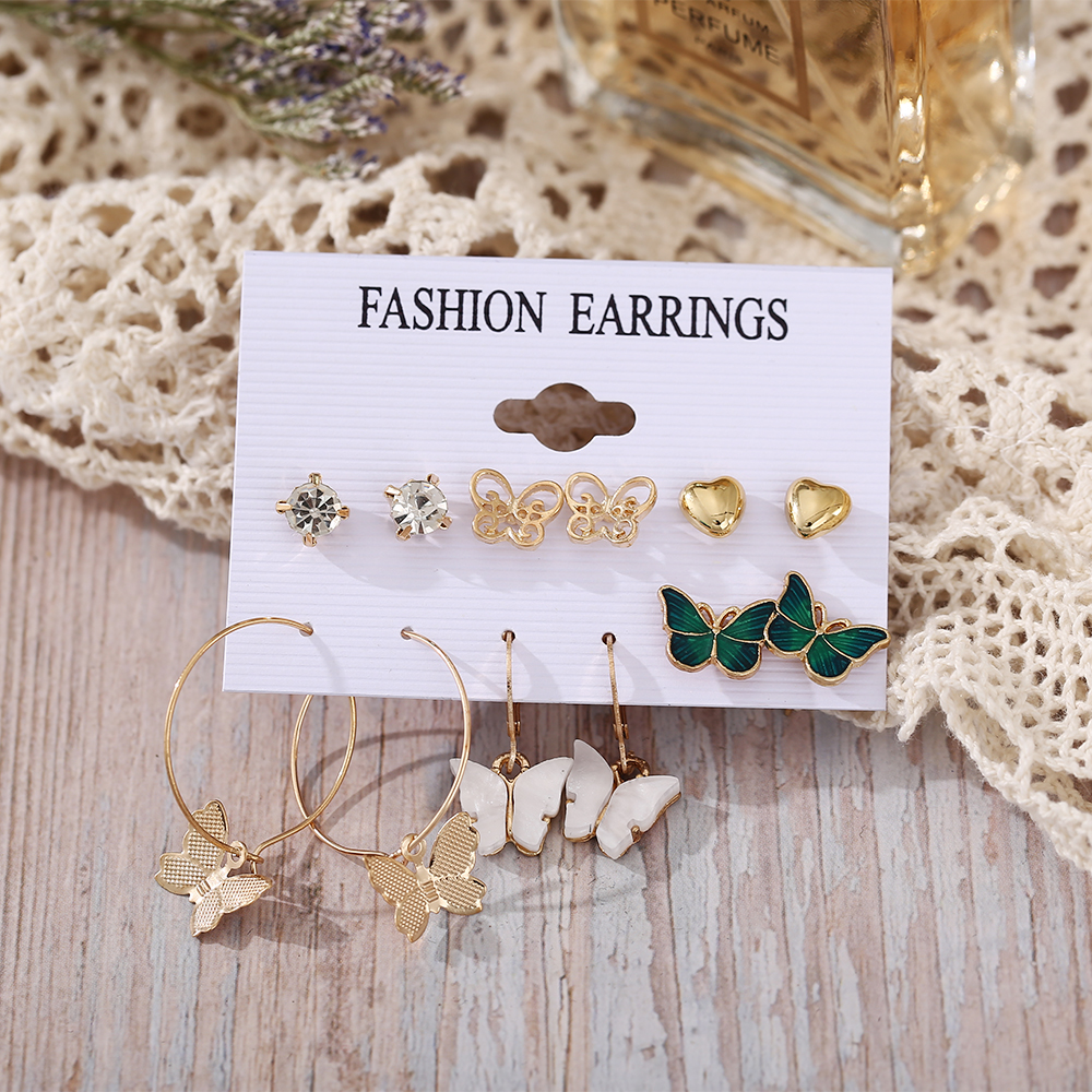 Set 12 chiếc khuyên tai hình dạng bươm bướm acrylic tinh xảo thời trang cổ điển phụ kiện nữ tính thanh lịch