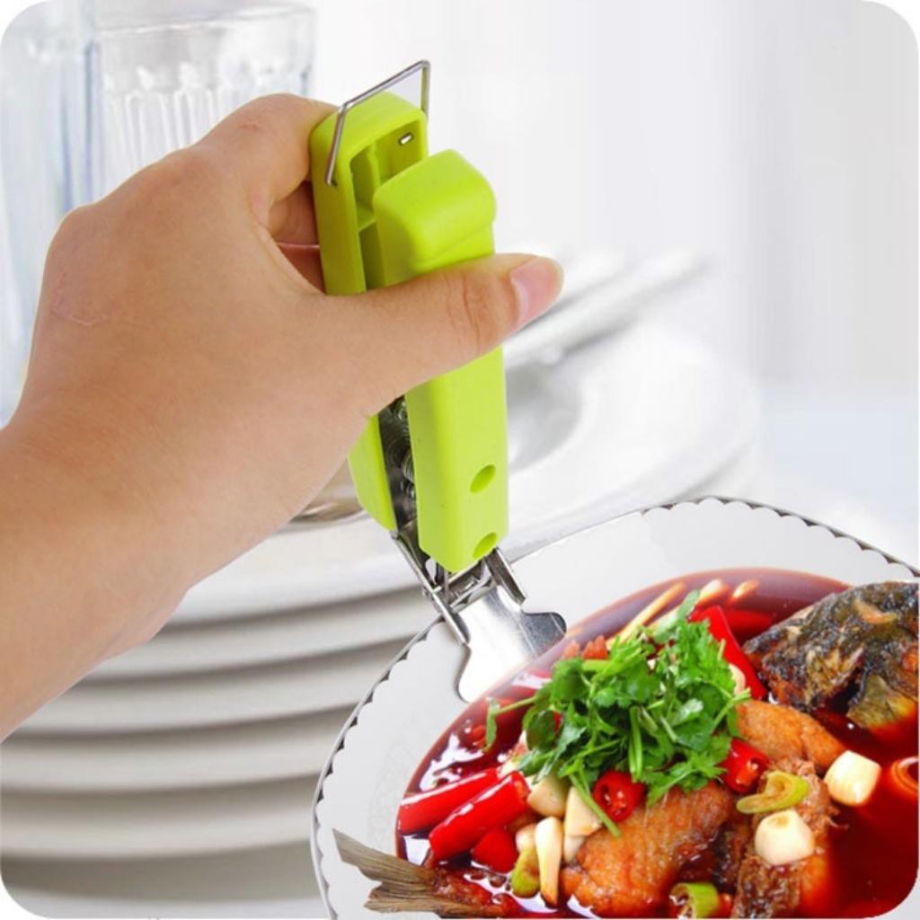 Kẹp Inox Gắp Bát Đĩa Chống Nóng - Kẹp Gắp Đồ Nóng Từ Lò Vi Sóng, Nồi Hấp Chống Trơn Trượt Có Lò Xo