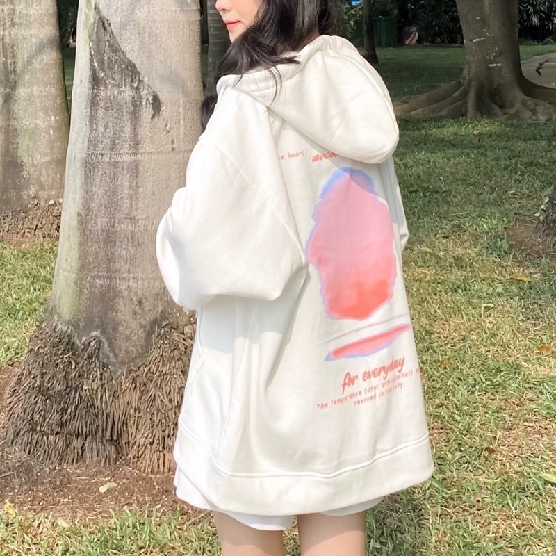 Áo Khoác Hoodie Zip Day Form Rộng Unisex Vải Nỉ Bông Oversize Ulzaang - Yowol.sg