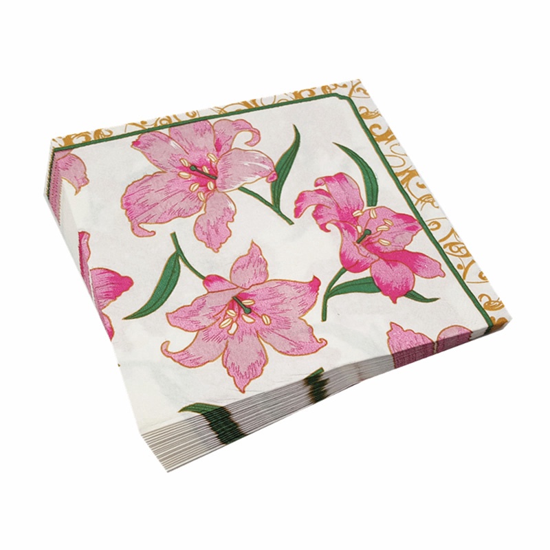 Bộ 20 Khăn Ăn Dùng Một Lần In Họa Tiết Hoa Lily Xinh Xắn