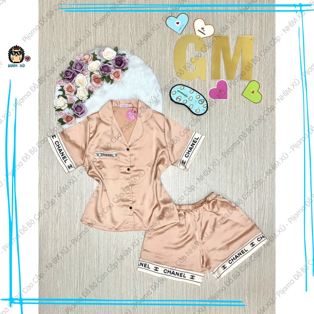 Đồ Bộ Ngủ Pijama Mặc Nhà Vải Satin Cao Cấp CC viền Quần Đùi Áo Tay Ngắn | BigBuy360 - bigbuy360.vn