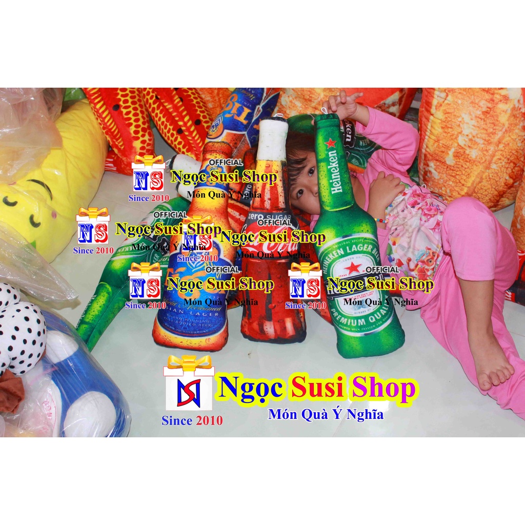 Gối Ôm Chai Bia 3D Nhồi Bông Size 50cm Siêu Mịn - GẤU BÔNG CHAI BIA