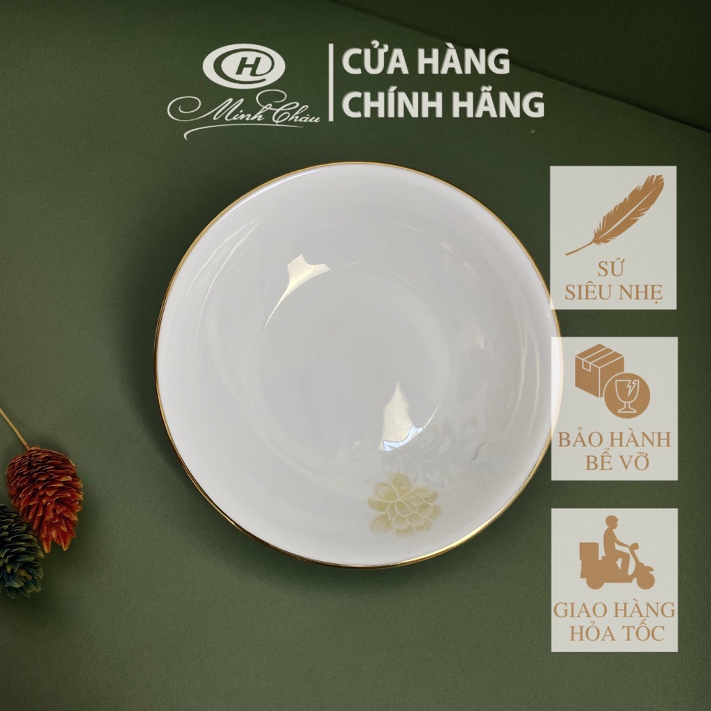 [Sứ Siêu Nhẹ] Đĩa Chấm Sứ Xương Hoa Kẻ Vàng - Sứ Minh Châu - Bone-D02KVH