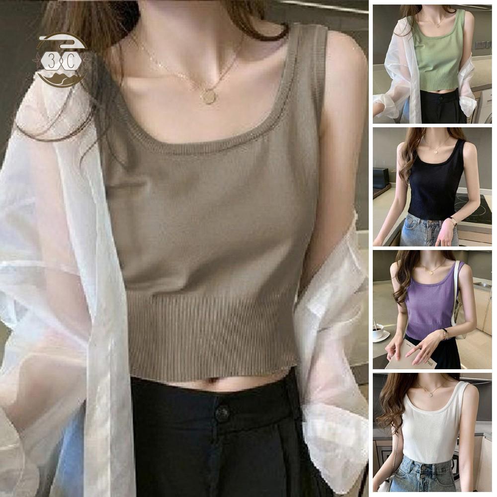 [MMAL]Women\'s Vest Korean Style Plain Polyester Round Neck Solid Color Tank TopBig Sale