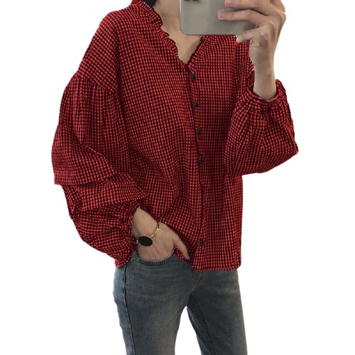 ZANZEA Áo dài tay dáng rộng họa tiết sọc caro phối nút thời trang cá tính cho nữ | BigBuy360 - bigbuy360.vn