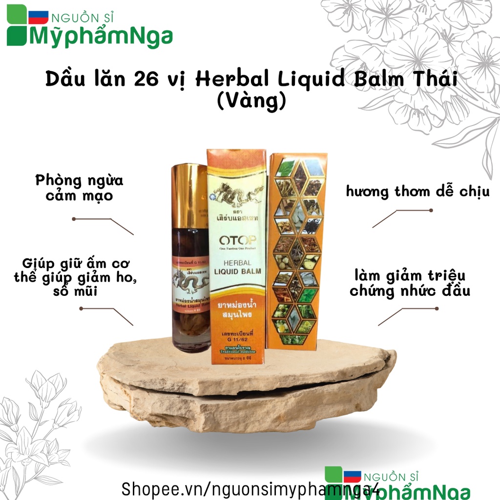 Dầu lăn 26 vị Herbal Liquid Balm Thái (vàng)