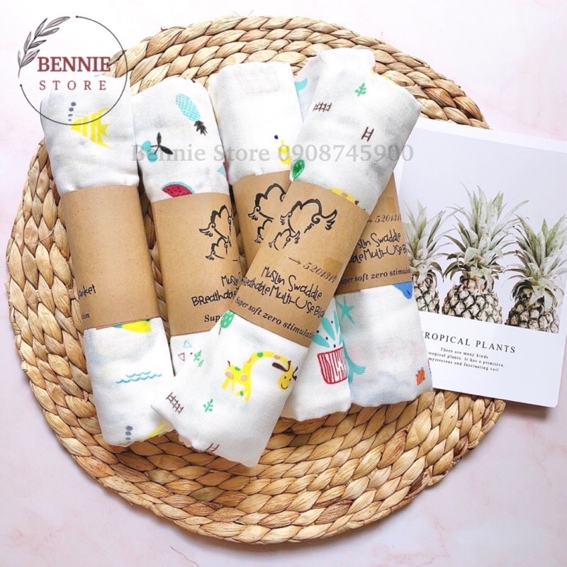 Khăn tắm xô muslin swaddle  (1m2 x 1m2) BENNIE STORE Khăn tắm cỡ lớn vải xô quấn bé