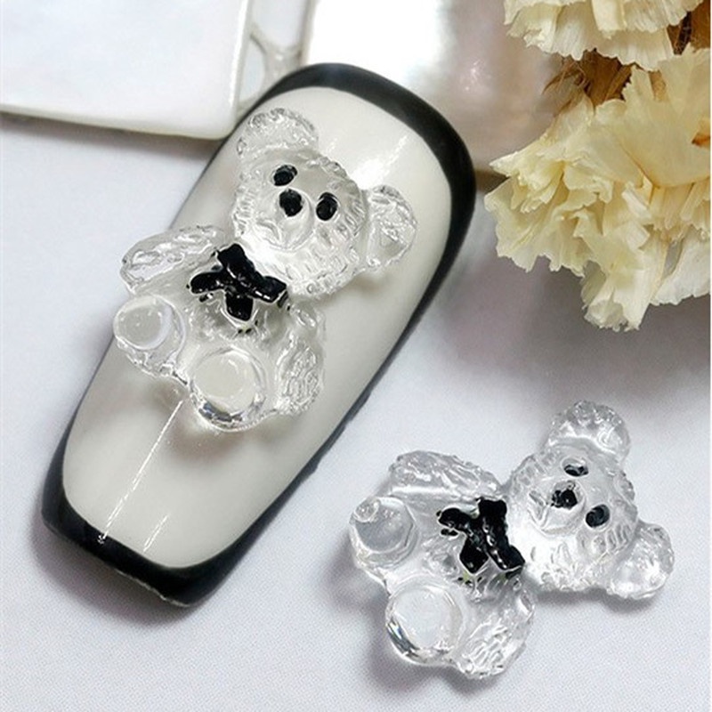 Miếng Dán Trang Trí Móng Tay Trong Suốt Hình Gấu 10 * 13mm