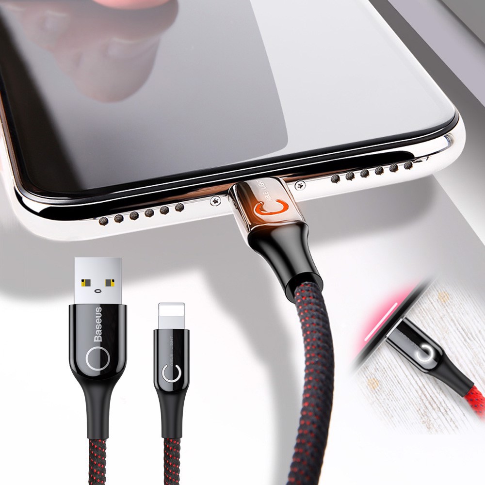 Baseus Cáp sạc Lightning tự ngắt cho iPhone 6/ 7/ 8/ iPhone X/ iPad (2.4A, Sạc nhanh, Sợi Carbon Siêu Bền)