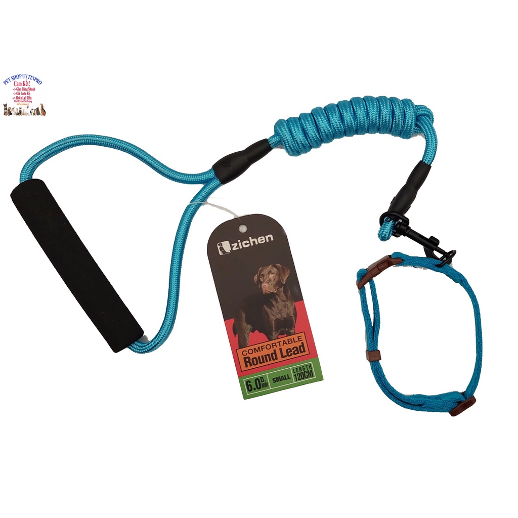 Dây dắt kèm vòng cổ cho Chó Mèo dưới 5kg Bản 1cm Chất liệu dây dù tròn, Hiệu Zichen bền đẹp, an toàn cho thú cưng